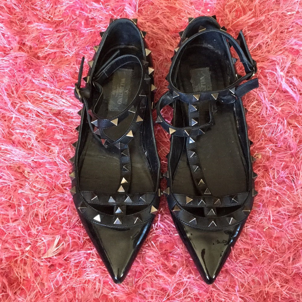 Valentino Black Garavani rockstar cage flats